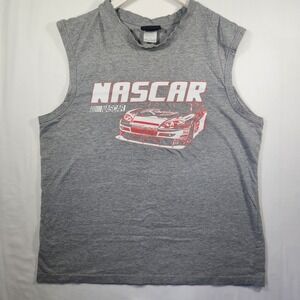 NASCAR Mens Heather Gray Graphic Muscle Tee Sleeveless Shirt XL‎